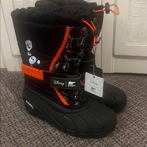 Sorel Boots Youth Size 6 Disney Frozen II Olaf Winter Snow Black Red New